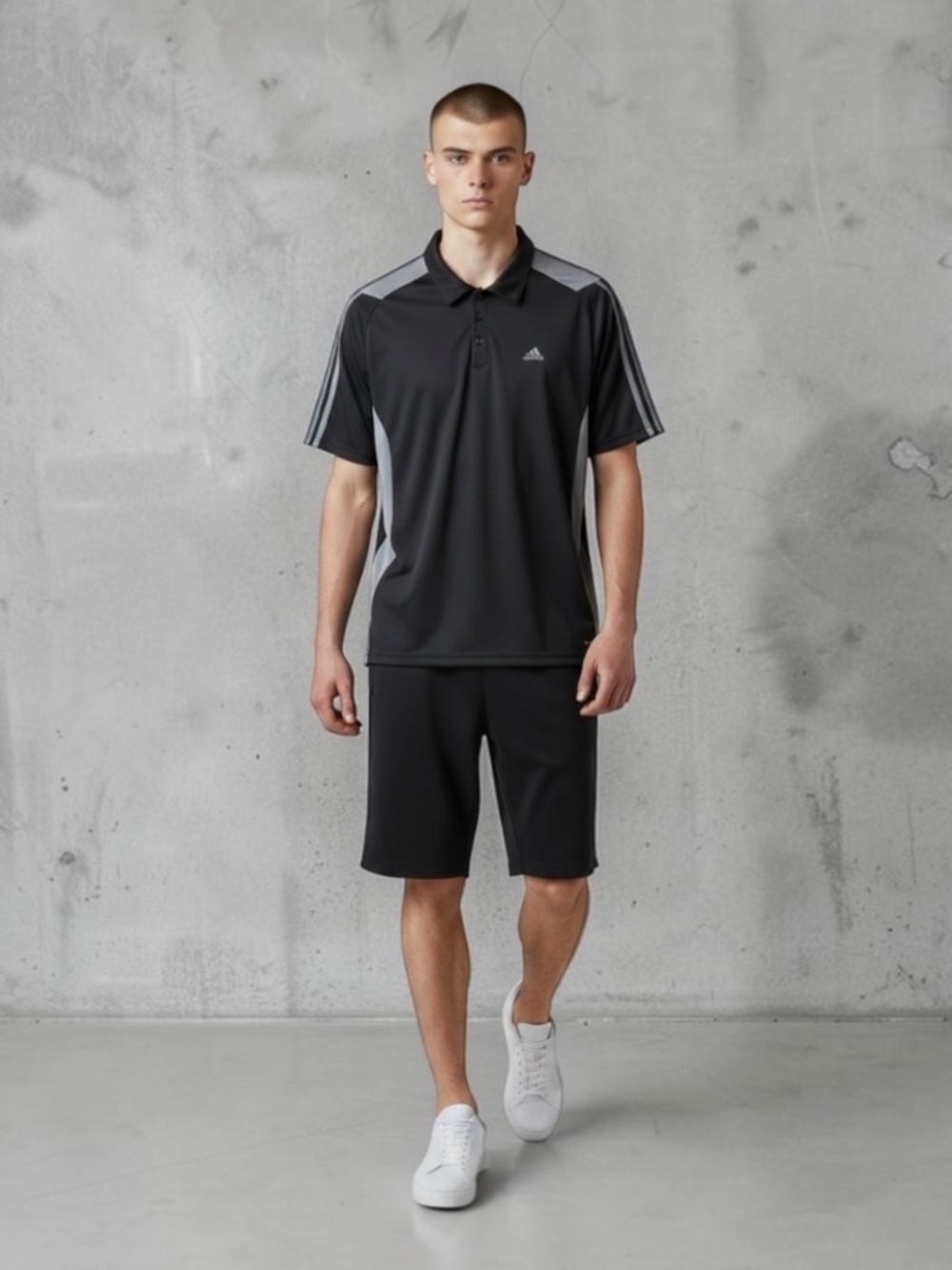 Adidas Men's Golf Shirt Athletic Polo Black and Gray Size Large